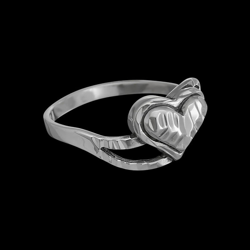 Sterling Silver Diamond Cut Happy Heart Ring