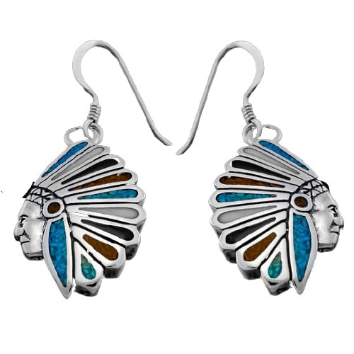 Sterling Silver Southwestern Headdress Dangle Earrings