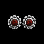 Flower Earrings • Sterling Silver Studs • Fire Opal • Navajo Handcrafted