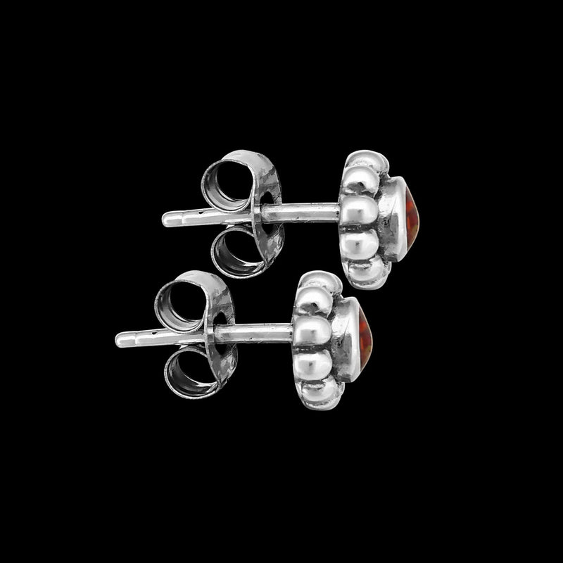 Flower Earrings • Sterling Silver Studs • Fire Opal • Navajo Handcrafted