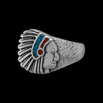 925 Sterling Silver Small Native American Warbonnet Ring, Turquoise & Red Coral, Feathered Warbonnet Design, Indigenous Band, Handmade Gemstone Jewelry (6)