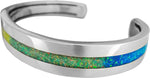 925 Sterling Silver Rainbow Opal Cuff Bracelet, Single Band of Inlay, Handmade Gemstone Jewelry (Medium)