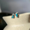 Sterling Silver Turquoise Inlay Stud Earrings – Triangle Design with Twisted Rope and Silver Pearl Border