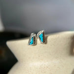 Sterling Silver Turquoise Inlay Stud Earrings – Triangle Design with Twisted Rope and Silver Pearl Border