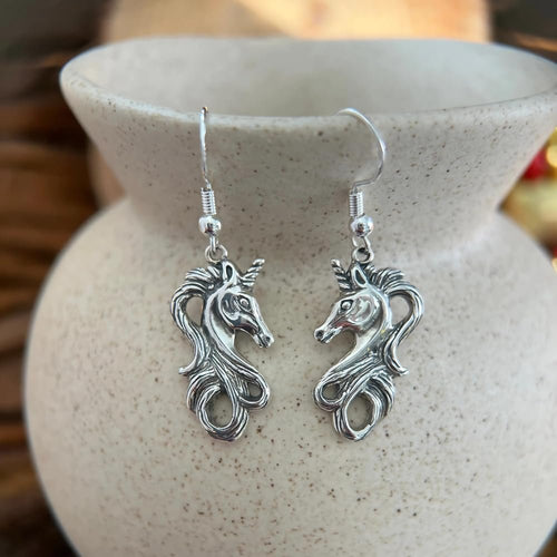 Sterling Silver Unicorn Dangle Earrings – Vintage, 90s Fairycore Style