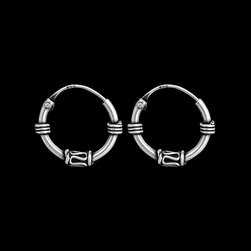 Bali Style 925 Sterling Silver Huggie Earrings - 14mm Full Hoops