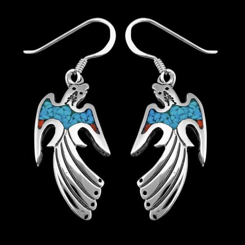 Sterling Silver and Turquoise Thunderbird Dangle Earrings