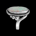 Size 7.5-925 Sterling Silver & White Opal Magnificent Oval Ring, Curved Braided Design, Handmade Opal Jewelry, Statement Birthstone Band