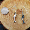 Sterling Silver Dangle Single Dolphin Diamond-Cut Earrings