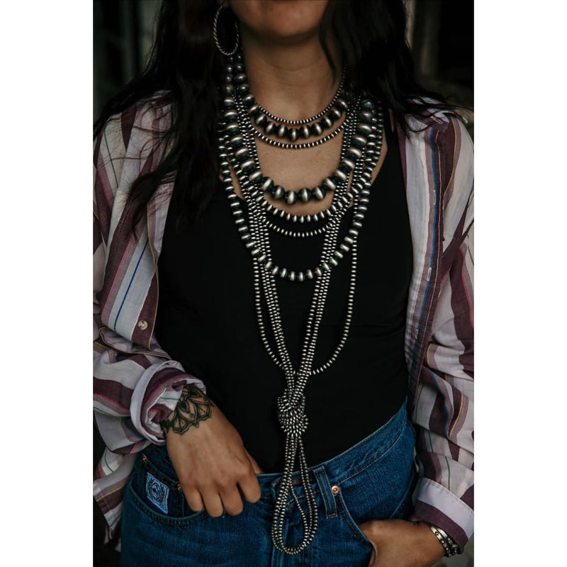 Navajo Pearls Necklace • 3mm Beaded Necklace • 925 Sterling Silver • Sterling Silver Beads Necklace