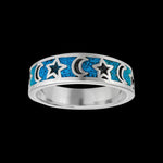 Size 9-925 Sterling Silver & Turquoise Moon & Stars Band, Night Sky Design, Handmade Gemstone Jewelry, Crescent Moon