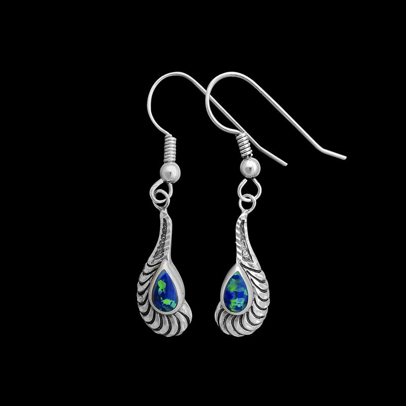 925 Sterling Silver Blue Opal Earrings, Bridal Dangles, Wedding Hook, Vintage Style