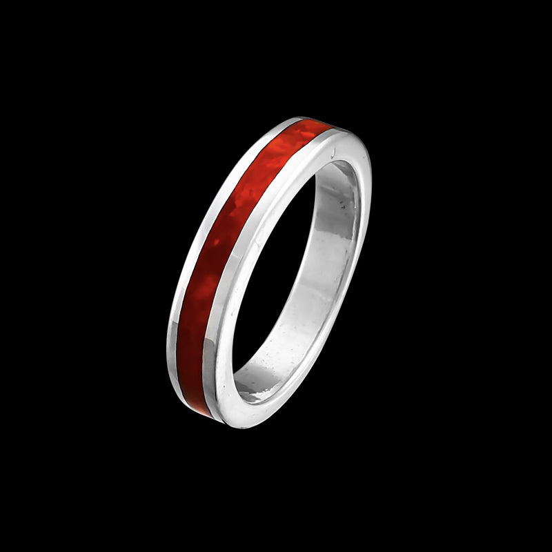 Sterling Silver Red Opal Ring • Navajo Handcrafted Jewelry • Size 4 • Thin Band Design