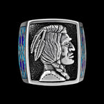 Size 12 - James Fraser Indian Head Nickel Ring, Turquoise and Lapis Lazuli