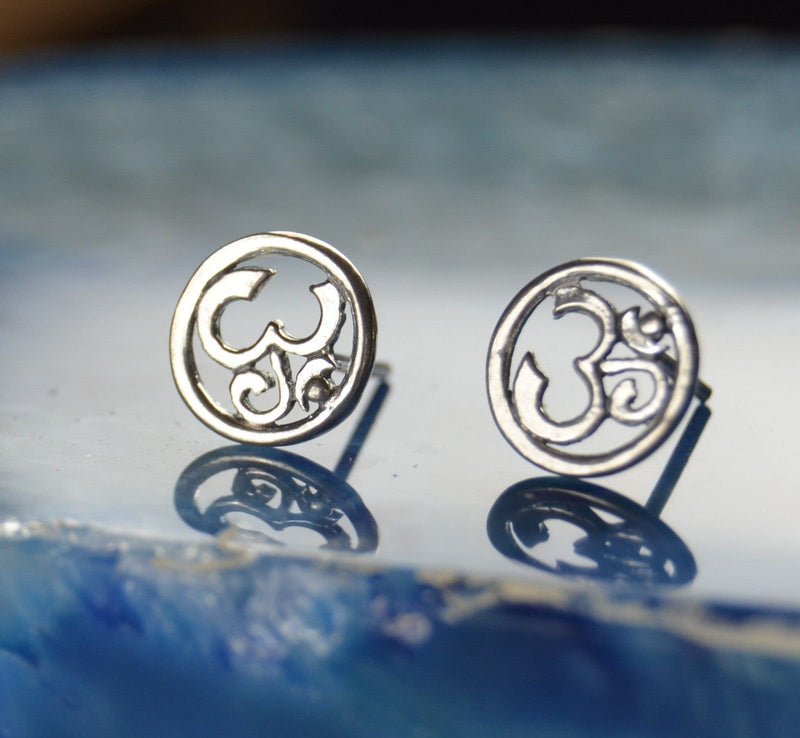 Sterling Silver OM ohm stud post earrings