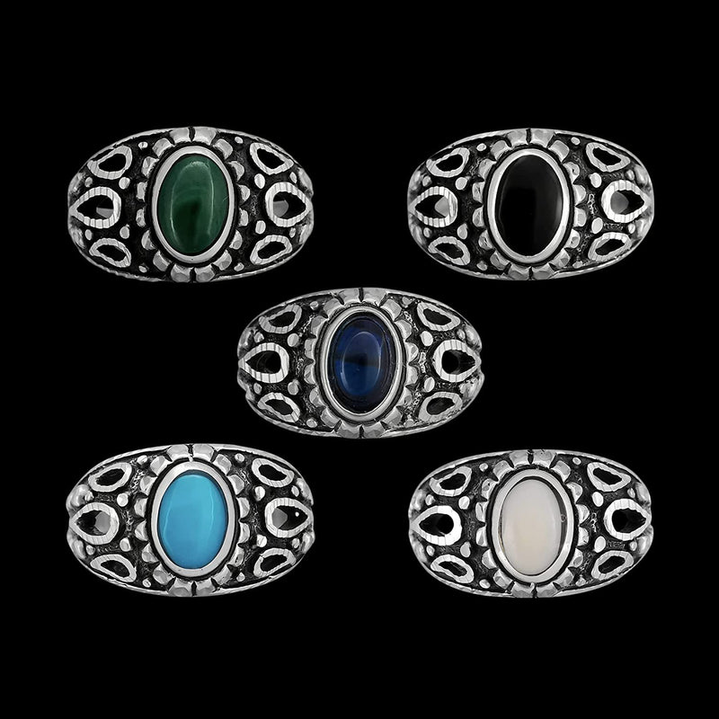 Size 7.5 925 Sterling Silver Diamond Cut Oval Blue Topaz Cabochon Ring, Abstract Beaded Teardrop Design, Solitaire Gemstone Band, Handmade Jewelry (7.5)