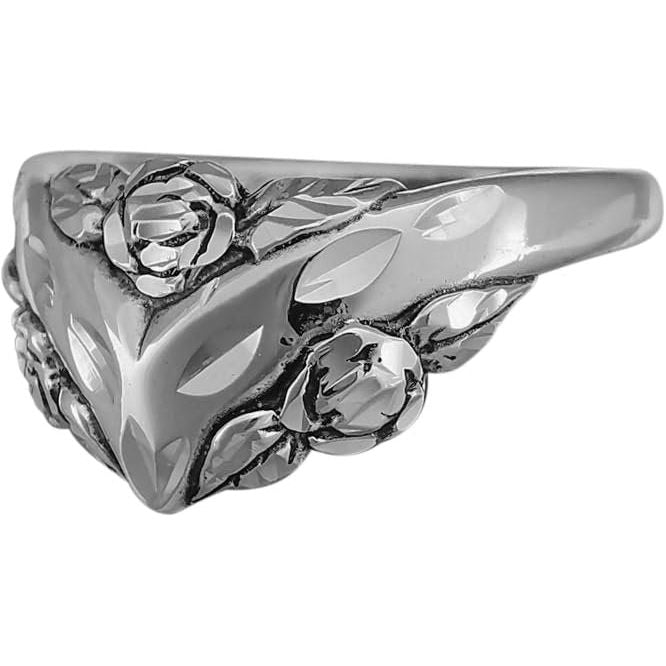 Sterling Silver V Shaped Diamond Cut Rose Ring