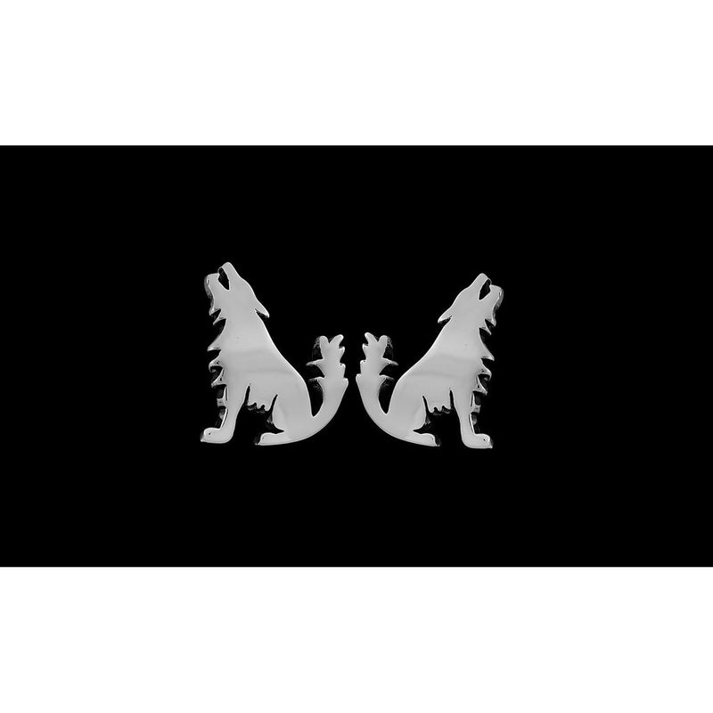 Sterling Silver Gray Wolf Stud Earrings