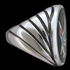 Size 8-925 Sterling Silver Oval Eagle Ring, Curved Spiral Design, Turquoise and Coral