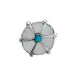 Size 6.75-925 Sterling Silver Mother of Pearl & Turquoise Flower Ring, Simple Floral Design, Handmade Gemstone Jewelry, Solitaire Cabochon Band