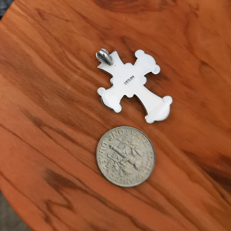 Sterling Silver Cross Pendant with Purple and White Opal Inlay
