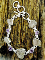 925 Sterling Silver Bracelet • Quartz Crystal and Amethyst Bracelet • Handcrafted