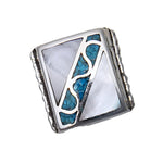 Size 13 - Vintage 925 Sterling Silver Mother of Pearl and Turquoise Ring