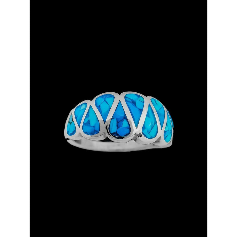 Navajo Handmade Teardrop Ring • 925 Sterling Silver • Turquoise Inlay • Size 4