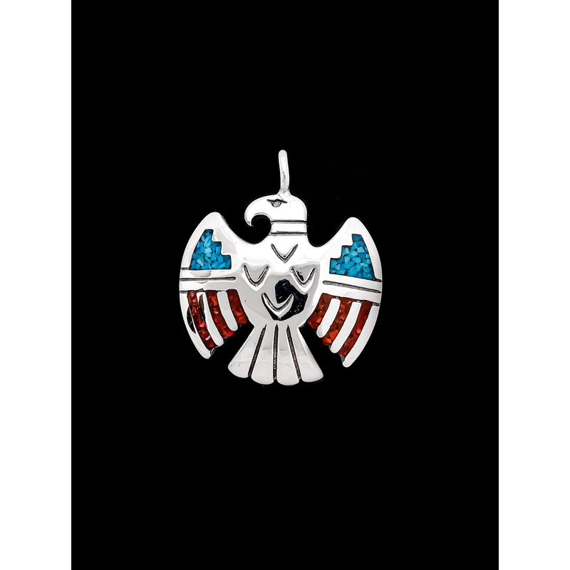 Turquoise and Coral Medium Thunderbird Pendant