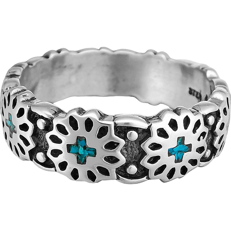 Size 10-925 Sterling Silver Turquoise Concho Belt Ring, Southwestern Native Design, Handmade Geometric Gemstone Band, Handcrafted Birthstone Jewelry