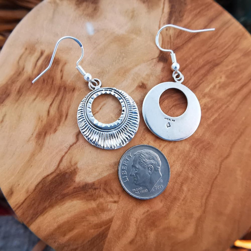 Sterling Silver Mid-Century Modern Diamond-Cut Dangle Earrings