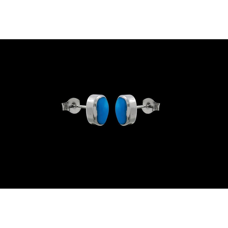 Sterling Silver Blue Resin Large Oval Stud Earrings