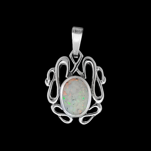 925 Sterling Silver Scrollwork Pendant inlaid in either black resin or opal
