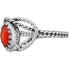 Size 7.25-925 Sterling Silver Braided Red Coral Cabochon Ring, Twisted Rope Knot Design, Handmade Gemstone Jewelry, Statement Birthstone Band