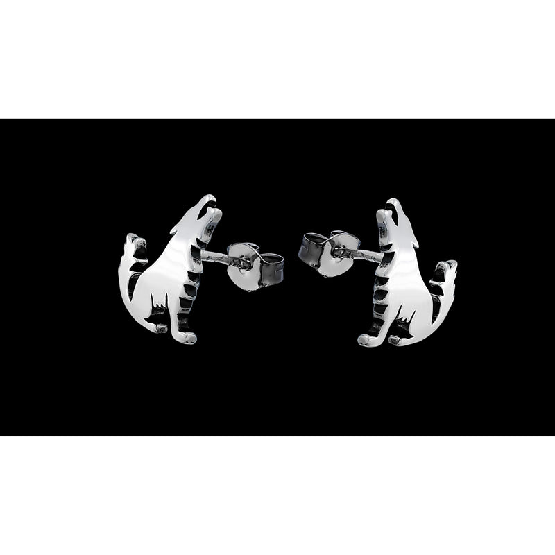 Sterling Silver Gray Wolf Stud Earrings
