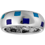 925 Silver Geometric Ring w/ Turquoise & Lapis Lazuli, Handcrafted Statement Jewelry, Birthstone Band, Square Design, Size 9
