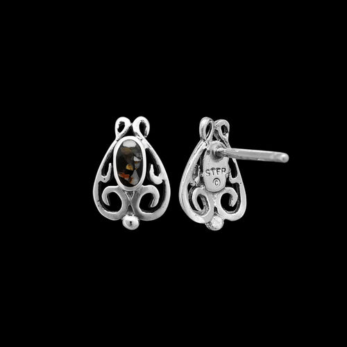 925 Sterling Silver Earrings, Scroll Earrings, Turquoise Earrings, Wild Horse Earrings, Black Earrings