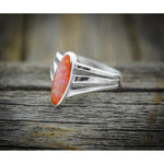 Size 7 - Sterling Silver and Orange Opal Three Prong Oval Ring