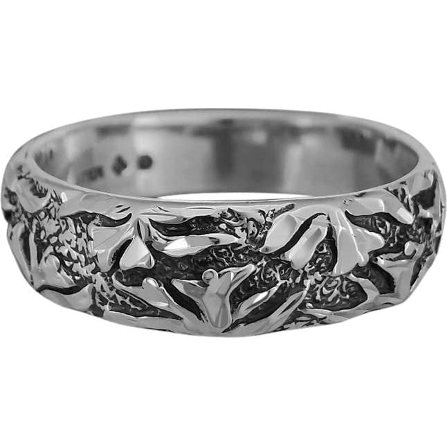 Sterling Silver Diamond Cut Bell Flowers Band Ring