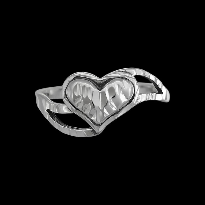 Sterling Silver Diamond Cut Happy Heart Ring