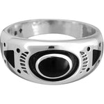 925 Sterling Silver Black Resin Ring, Southwestern Geometric Design, Handmade Oval Gemstone Band, Handcrafted Birthstone Jewelry