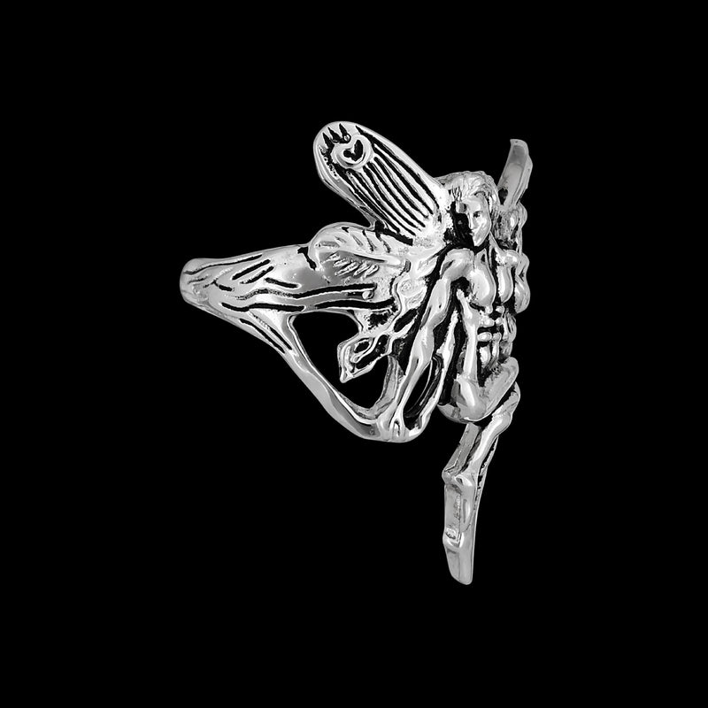 Beautiful sterling silver ring with Male faerie fairy design