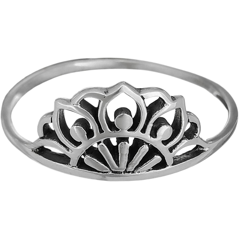 Sterling silver bohemian ring with an intricate rising sun