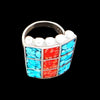 Size 7.5-925 Sterling Silver Turquoise Resin Rectangle Ring, Engraved Fan Design, Handmade Gemstone Jewelry, Statement Birthstone Band