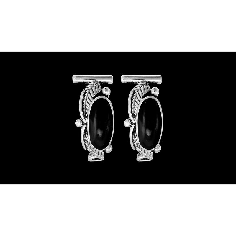 Sterling Silver and Black Resin Feather Oval Watch Tips