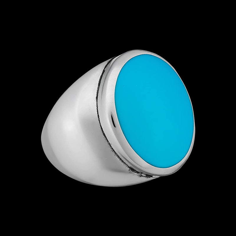 Size 12-925 Sterling Silver & Turquoise Resin Round Face Inlay Ring, Simple Round Design, Handmade Statement Band, Handcrafted Resin Jewelry