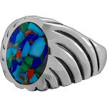 Size 11-925 Sterling Silver Oval Mixed Stones Ring, Curved Spiral Design, Handmade Gemstone Jewelry, Statement Birthstone Band