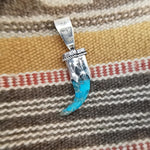 Sterling Silver & Blue Turquoise Carved Claw Pendant – Navajo Handmade