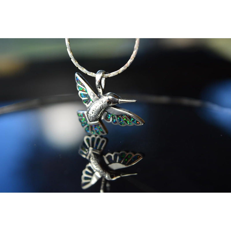 925 Sterling Silver Hummingbird Pendant with galaxy opal