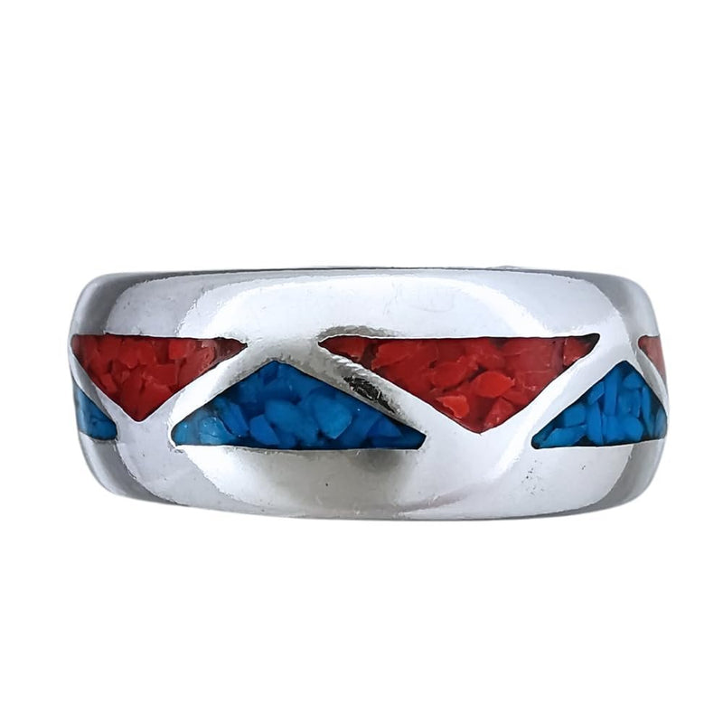 Vintage Turquoise and Coral Southwestern Ring Band
